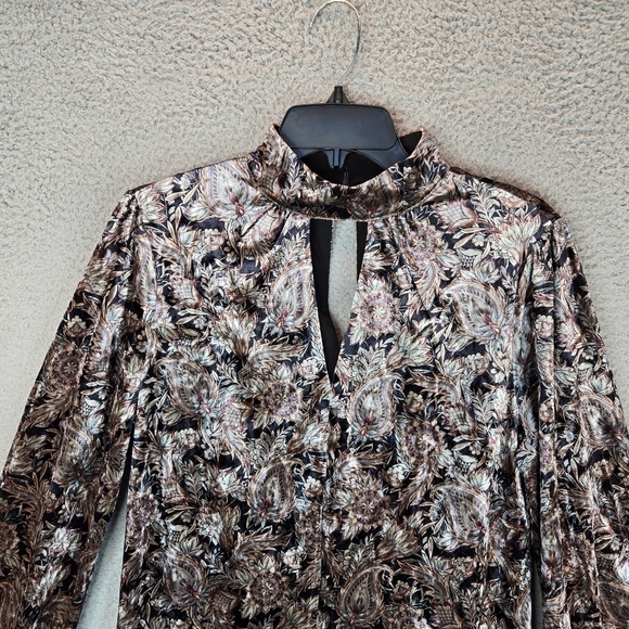 Melloday Velvet Women Mini Dress Sz S Cut Out High Neck Long Sleeves Mute Color - Picture 2 of 12